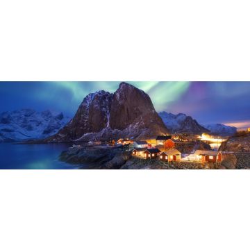Lais Puzzle - Aurora borealis / Nordlicht auf den Lofoten, Norwegen, Panorama - 1.000 Teile