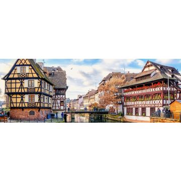 Lais Puzzle - Traditionelle Fachwerkhäuser am Grachtenviertel La Petite France in Straßburg, UNESCO-Weltkulturerbe, Elsass, Panorama - 1.000 Teile
