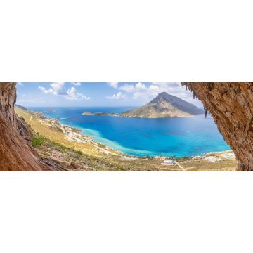 Lais Puzzle - Die berühmte "Grande Grotta", eines der beliebtesten Klettergebiete auf der Insel Kalymnos, Griechenland. Im Hintergrund die Insel Telendos, Panorama - 1.000 Teile