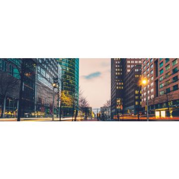 Lais Puzzle - Straße am Potsdamer Platz in der Nacht mit Linsenfackeln von fahrenden Autos, Berlin, Panorama - 1.000 Teile