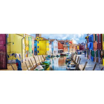 Lais Puzzle - Farbenfrohe Häuser, Kanal, Boot und Kirche auf der berühmten Insel Burano, Venedig, Italien, Panorama - 1.000 Teile