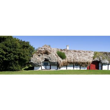 Lais Puzzle - Laesoe / Dänemark: Altes Bauernhaus in Fachwerkbauweise mit Strohdach aus Seegras, Panorama - 1.000 Teile