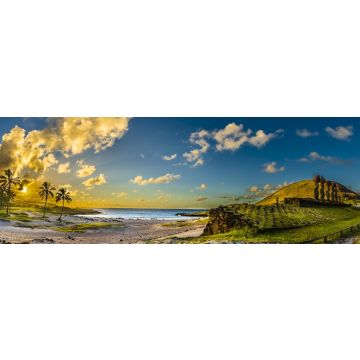 Lais Puzzle - Anakena Strand mit seinem Ahu Nau Nau Moais, einem der schönsten Orte auf der Osterinsel und seiner Rapa Nui Kultur, Panorama - 1.000 Teile