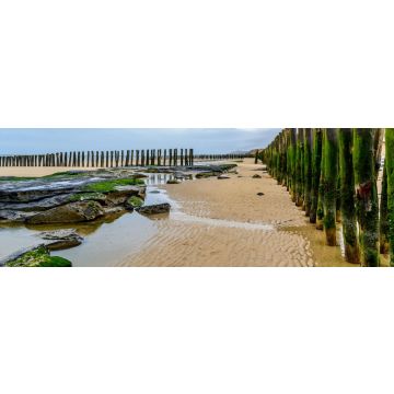 Lais Puzzle - Hölzerner Wellenbrecher am Strand von Wissant, cote opale, Frankreich, Panorama - 1.000 Teile