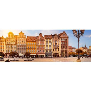 Lais Puzzle - Zentraler Marktplatz in Breslau Polen mit alten bunten Häusern, Straße Laterne Lampe und zu Fuß Touristen Menschen bei herrlichen atemberaubenden Morgen Sonnenaufgang, Panorama - 1.000 Teile