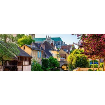 Lais Puzzle - Eure-Flussufer mit alten Häusern in der Kleinstadt Chartres, Frankreich, Panorama - 1.000 Teile
