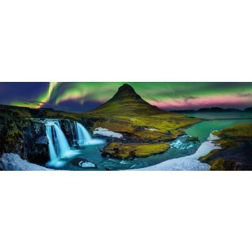 Lais Puzzle - Nordlicht, in Kirkjufell in Island mit Wasserfällen, Panorama - 1.000 Teile