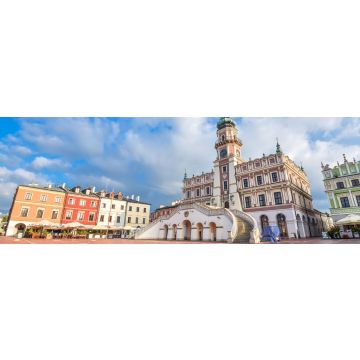 Lais Puzzle - Zamosc, Polen: Altes Rathaus von Zamosc und dramatischer Himmel. Die Stadt Zamosc steht auf der Liste des UNESCO-Weltkulturerbes, Panorama - 1.000 Teile