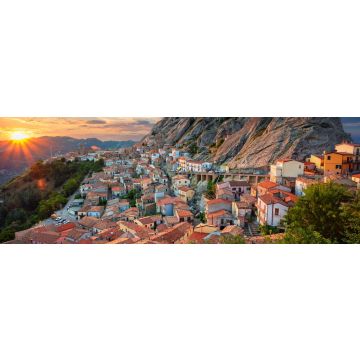 Lais Puzzle - Pietrapertoza, Italien, Stadtbild-Luftbild der mittelalterlichen Stadt während eines schönen Sonnenuntergangs, Panorama - 1.000 Teile