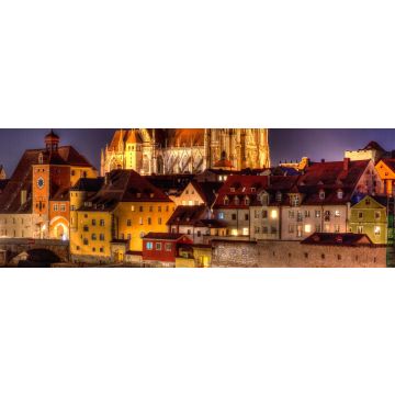 Lais Puzzle - Nighttime in Regensburg Germany with the Danube river, Panorama - 1.000 Teile