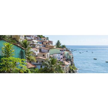 Lais Puzzle - Farbenfrohe Favela-Architektur am Hang der Gemeinde Solar do Unhao mit Blick auf die Allerheiligenbucht in Salvador, Bahia, Brasilien, Panorama - 1.000 Teile