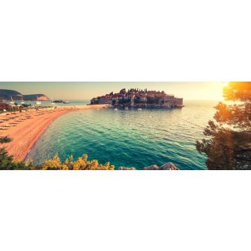 Lais Puzzle - Blick auf das adriatische Meer und Sveti Stefan bei Sonnenuntergang. Milocer Park. Küste Budva Riviera. Montenegro, Panorama - 1.000 Teile
