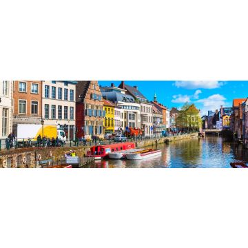 Lais Puzzle - Alte, farbenfrohe, traditionelle Häuser entlang des Kanals und Boote im beliebten Touristenziel Gent, Belgien, Panorama - 1.000 Teile
