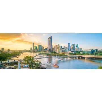 Lais Puzzle - Die Skyline der Stadt Brisbane und der Fluss Brisbane in der Dämmerung, Panorama - 1.000 Teile