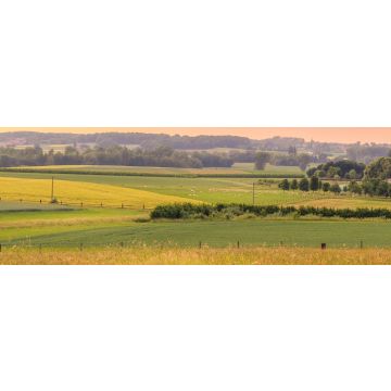 Lais Puzzle - Sonnenuntergang über einer grünen Landschaft mit Schafen und einem kleinen Dorf im Frühling. Tienen, Flandern Belgien, Panorama - 1.000 Teile