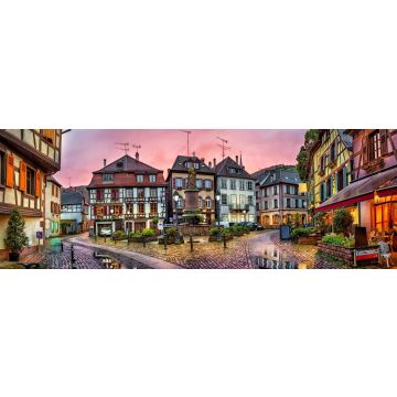 Lais Puzzle - Regnerischer Sonnenuntergang im historischen Dorf Ribeauville, Elsass, Frankreich, Panorama - 1.000 Teile
