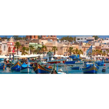 Lais Puzzle - Traditionell beäugte bunte Boote Luzzu im Hafen des mediterranen Fischerdorfs Marsaxlokk, Malta, Panorama - 1.000 Teile