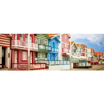 Lais Puzzle - Straße mit typisch gestreiften Häusern Costa Nova, Aveiro, Portugal, retrogetönt, Panorama - 1.000 Teile