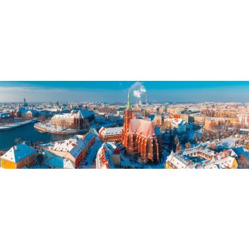 Lais Puzzle - Luftbildpanorama der Altstadt und des Ostrow Tumski mit der Kirche des Heiligen Kreuzes und des Heiligen Bartholomäus von der Johanneskathedrale aus am Wintermorgen in Breslau, Polen, Panorama - 1.000 Teile