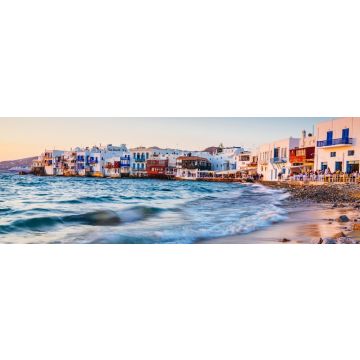 Lais Puzzle - Rauschende Wellen und ein Abendessen bei Sonnenuntergang im märchenhaften Mykonos-Viertel Klein-Venedig, Mykonos, Griechenland, Panorama - 1.000 Teile