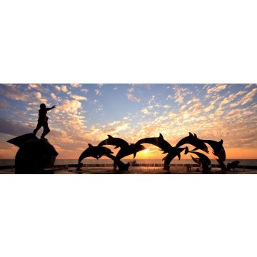 Lais Puzzle - Delfin-Statue vor Sonnenuntergang, Mexiko, Panorama - 1.000 Teile