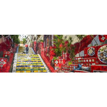 Lais Puzzle - Ein Blick am frühen Morgen auf die Escadaria Selarón (Selaron-Treppe), eine Touristenattraktion neben dem beliebten Ausgehviertel Lapa in Rio de Janeiro, Brasilien, Panorama - 1.000 Teile