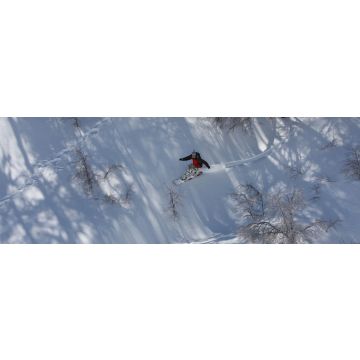 Lais Puzzle - Snowboarder fährt im Skigebiet in Nevados De Chilean, Chile in den Anden, durch das schneebedeckte Gebirgsgelände, Panorama - 1.000 Teile