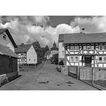Lais Puzzle - Altstadt von Bindsachsen, einem Ortsteil von Kefenrod in Hessen, Deutschland in schwarz weiß - 1.000 Teile
