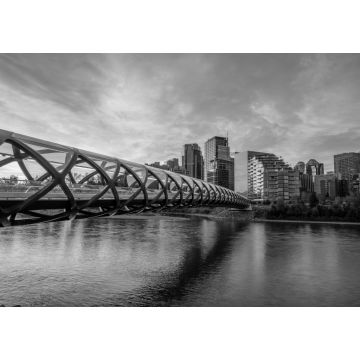 Lais Puzzle - Blick auf die Fußgängerbrücke über den Bow River in Calgary Alberta bei Sonnenaufgang in schwarz weiß - 1.000 Teile