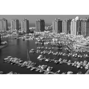 Lais Puzzle - Blick auf die Perle des Jachthafens von Katar - den Porto Arabia in schwarz weiß - 2.000 Teile
