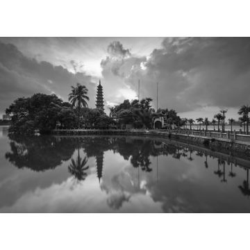 Lais Puzzle - Sonnenuntergang an der alten Tran Quoc-Pagode in Ha Noi, Vietnam in schwarz weiß - 1.000 Teile