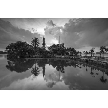 Lais Puzzle - Sonnenuntergang an der alten Tran Quoc-Pagode in Ha Noi, Vietnam in schwarz weiß - 2.000 Teile
