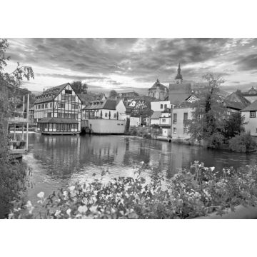 Lais Puzzle - Bamberg. Blick auf die Altstadt von Bamberg mit Brücken über die Regnitz in schwarz weiß - 1.000 Teile