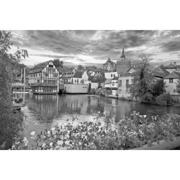 Lais Puzzle - Bamberg. Blick auf die Altstadt von Bamberg mit Brücken über die Regnitz in schwarz weiß - 2.000 Teile