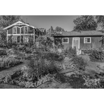 Lais Puzzle - Traditionelle Architektur eines alten schwedischen Gebäudes auf der Insel Djurgarden, einem historischen Erholungsgebiet. Stockholm, Schweden in schwarz weiß - 1.000 Teile