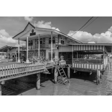 Lais Puzzle - Haus im Wasserdorf Kampong Ayer in Bandar Seri Begawan, der Hauptstadt von Brunei in schwarz weiß - 1.000 Teile