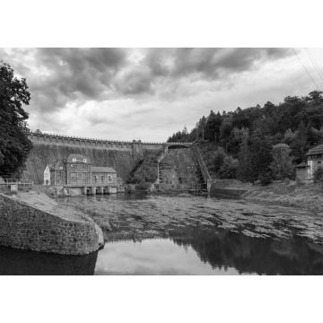 Lais Puzzle - Staudamm am Fluss Bobr und Wasserkraftwerk in Pilchowice bei Jelenia Gora in Polen in schwarz weiß - 1.000 Teile