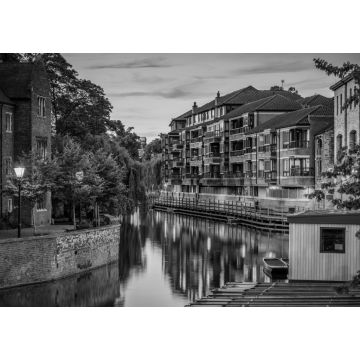 Lais Puzzle - Wasserkanal der Stadt Cambridge in der Abenddämmerung. England in schwarz weiß - 1.000 Teile