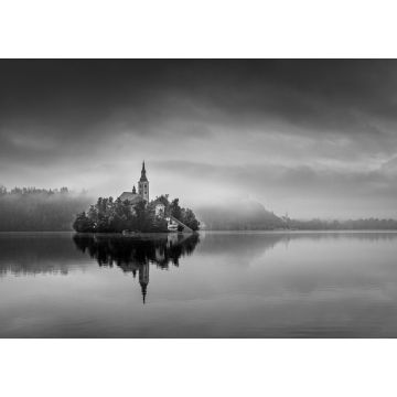 Lais Puzzle - Kloster am Bleder See, Slowenien in schwarz weiß - 1.000 Teile