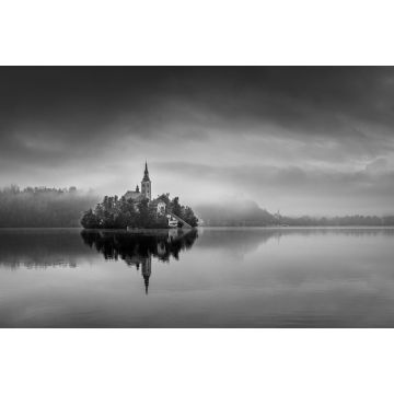 Lais Puzzle - Kloster am Bleder See, Slowenien in schwarz weiß - 2.000 Teile