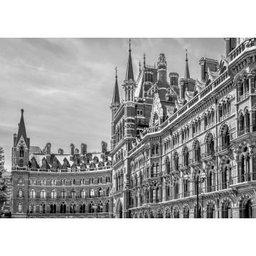 Lais Puzzle - Fassade des Bahnhofs St. Pancras International, eines zentralen Londoner Bahnhofs an der Euston Road, Bezirk Camden, London, Vereinigtes Königreich in schwarz weiß - 1.000 Teile