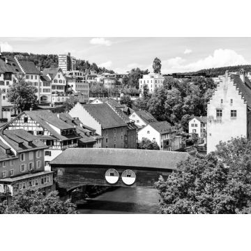 Lais Puzzle - Holzbrücke über die Limmat in Baden, Schweiz in schwarz weiß - 1.000 Teile