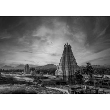 Lais Puzzle - Virupaksha-Tempel in den Ruinen der alten Stadt Vijayanagar in Hampi, Karnataka, Indien in schwarz weiß - 1.000 Teile