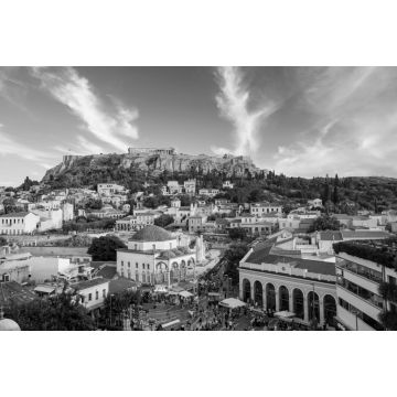 Lais Puzzle - Panoramablick auf den Monastiraki-Platz und die Akropolis bei Sonnenuntergang in Athen Griechenland in schwarz weiß - 2.000 Teile
