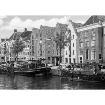 Lais Puzzle - Historische Schiffe, Grachtenhäuser und Lagerhäuser am Hoge der aa-Kanal in Groningen, Niederlande in schwarz weiß - 1.000 Teile