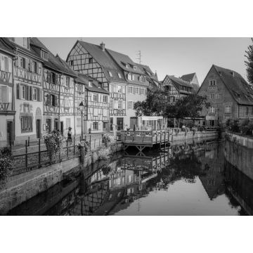 Lais Puzzle - Colmar, Elsass, Frankreich. Klein-Venedig, Wasserkanal und traditionelle Fachwerkhäuser in schwarz weiß - 1.000 Teile