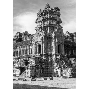 Lais Puzzle - Junger buddhistischer Mönch vor einem Tempel in Angkor Wat, Siem Reap, Kambodscha in schwarz weiß - 1.000 Teile
