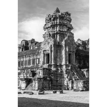 Lais Puzzle - Junger buddhistischer Mönch vor einem Tempel in Angkor Wat, Siem Reap, Kambodscha in schwarz weiß - 2.000 Teile