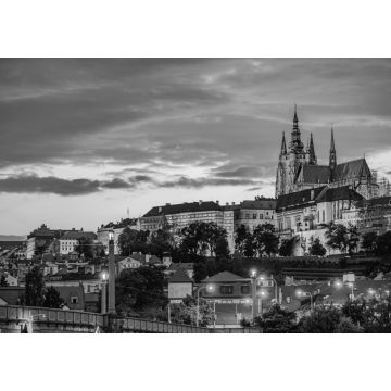Lais Puzzle - Stadtbild von Prag mit der berühmten Burg bei Sonnenuntergang in schwarz weiß - 1.000 Teile