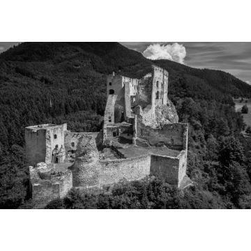 Lais Puzzle - Luftaufnahme der Burg Likava im Dorf Likavka in der Slowakei in schwarz weiß - 2.000 Teile